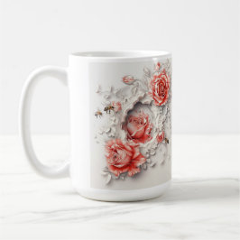 Taza De Café Elegantes Rosas 3D, abejas y belleza botánica