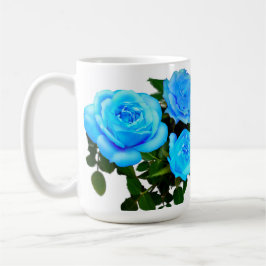 Taza De Café Elegantes rosas azules verde azulados flores azule