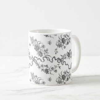 Taza De Café Elegantes Rosas negras grabadas de época y cintas