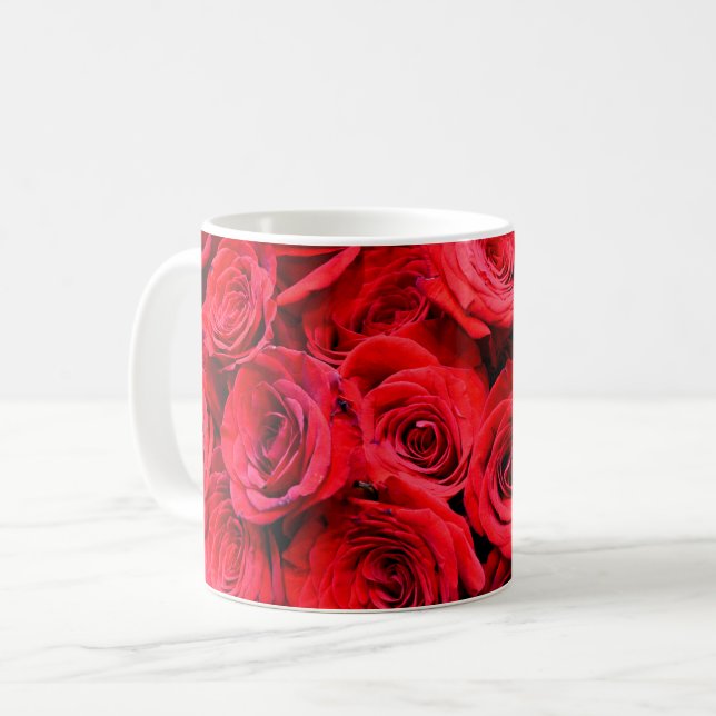 Taza De Café Elegantes rosas rojas flores rojas florales rojas (Anverso izquierdo)