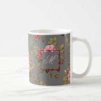 Elegantes Rosas Vintage con fondo monogramo-gris