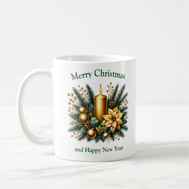 Taza De Café Elegantes sabios y Navidades dorados velas y pino (Izquierda)