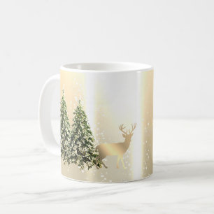 Taza De Café Elegantes y elegantes pinos, renos de Navidad 