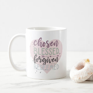 Taza De Café Elegido Bendito Perdónado Redimido Letra a Mano