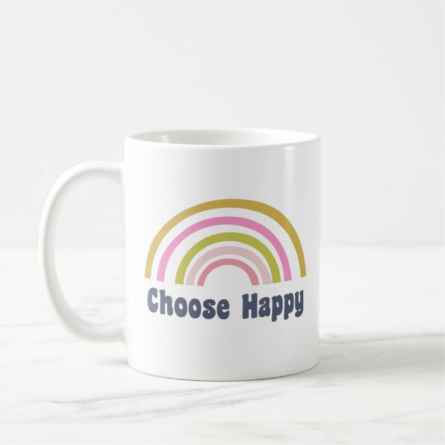 Taza De Café Elegir feliz arco iris retro retro Inspirador (Izquierda)