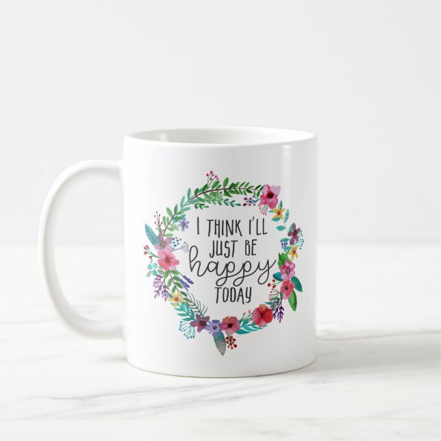 Taza De Café Elegir la felicidad cita Inspiradora Boho floral (Izquierda)