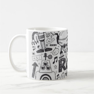 Taza De Café elemento robot doodle, herramientas de línea de il