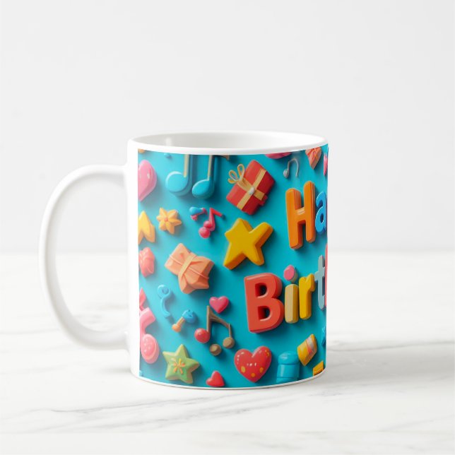Taza De Café Elementos Coloridos de Celebración de Cumpleaños (Izquierda)