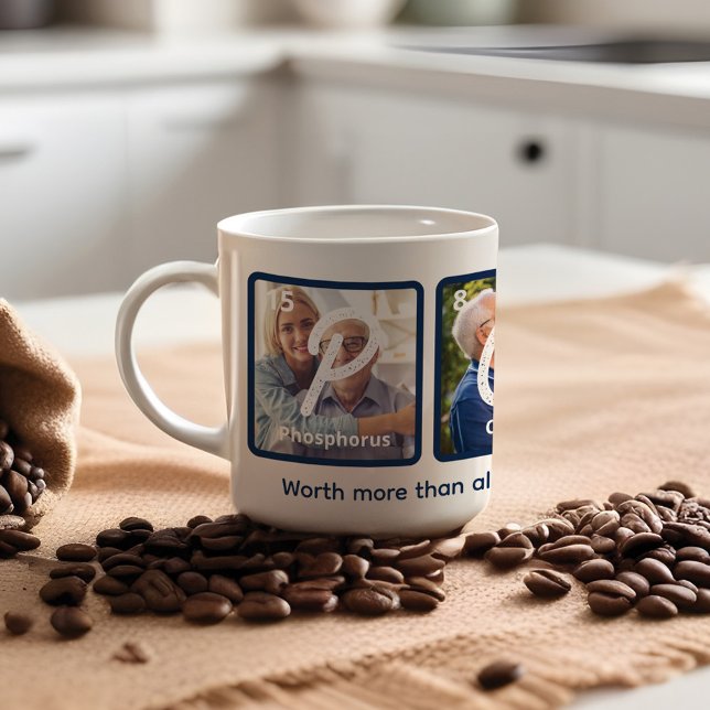 Taza De Café Elementos de mesa periódicos Feliz Día del Padre P (Periodical Table Elements Happy Father's Day Pop Coffee Mug)