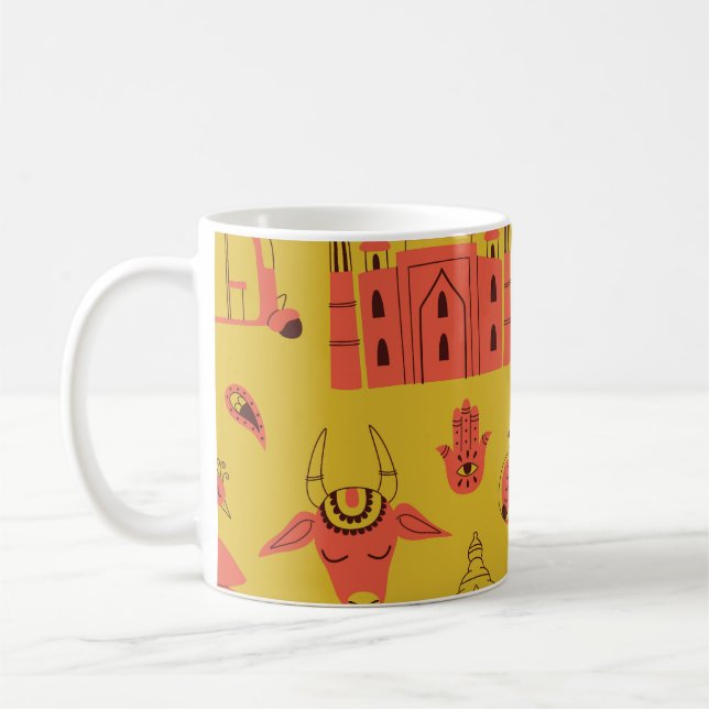 Taza De Café Elementos indios, cosecha cosecha a mano. (Izquierda)