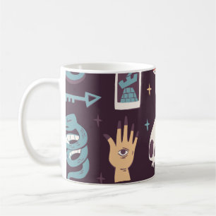 Taza De Café Elementos mágicos: cráneo, tarot sin costuras