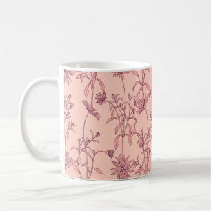 Taza De Café Elementos vintage florales, fondo sin fisuras.