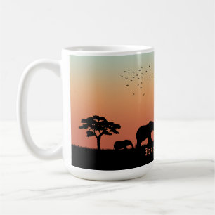 Taza De Café Elephant Silhouette de Safari Africano Sunset