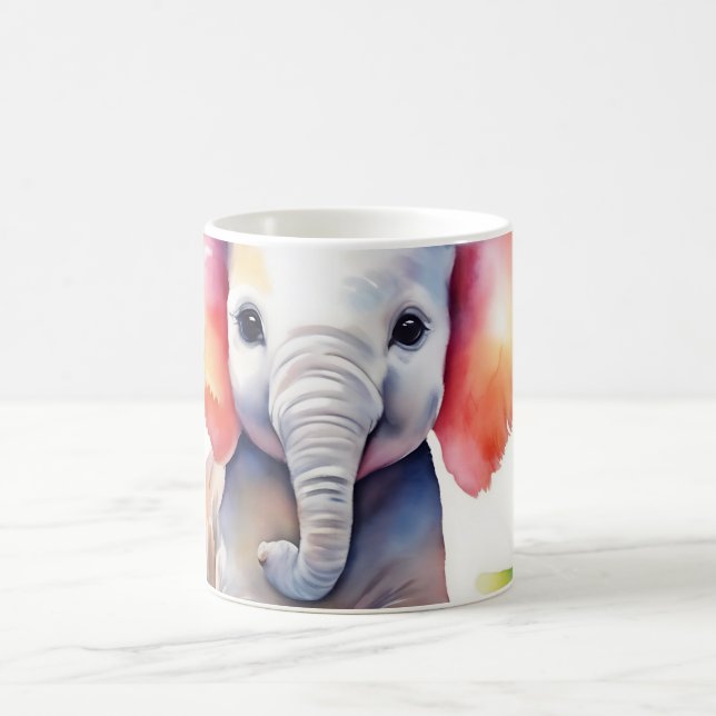 Taza De Café Elephant Vibrant Watercolor (Centro)