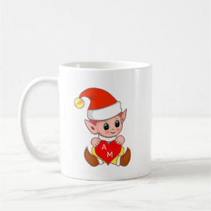 Taza De Café Elf de San Valentín con corazón y monograma