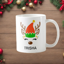 Taza De Café Elf Hat Reindeer Christmas Custom Name Holiday