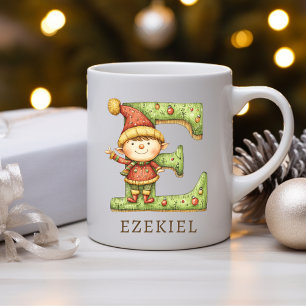 Taza De Café Elfo de Navidad personalizado inicial E monograma