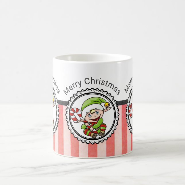 Taza De Café Elfo de vacaciones con Candy Cane Feliz Navidad (Centro)