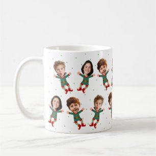 Taza De Café Elfo divertido de Navidad con 3 fotos personalizad