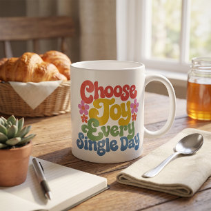 Taza De Café Elige la alegría todos los días Arcoíris Retro