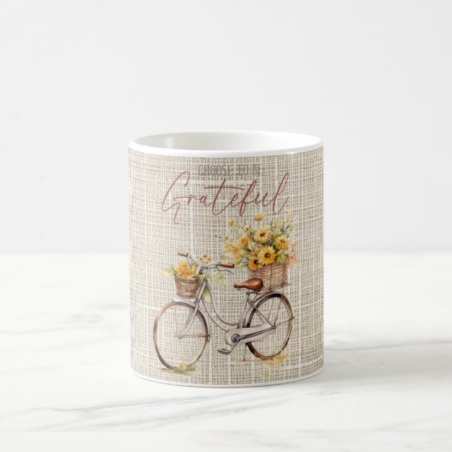 Taza De Café Elige ser un gramo de bicicleta floral agradecido (Centro)