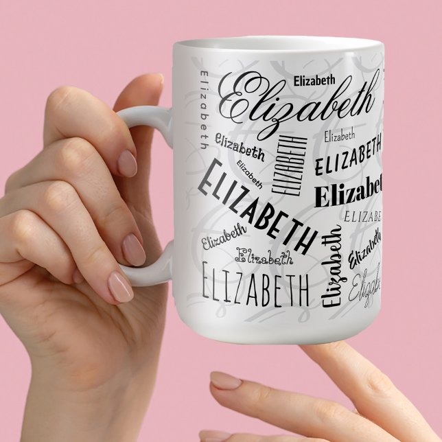 Taza De Café Elizabeth Typography Name Black White (Subido por el creador)