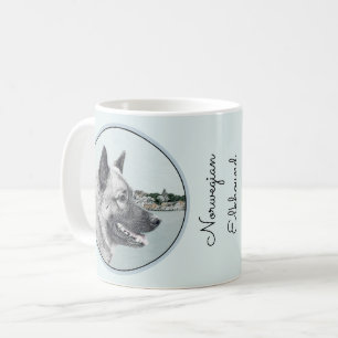 Taza De Café Elkhound noruego en pintura de aldea - Arte de per