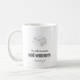 Taza De Café Ella Colecciona Atardeceres Y Frases Libro Apilado