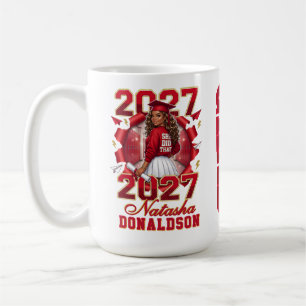 Taza De Café Ella Lo Hizo Graduada Femenina Negra Rojo Dorado 2