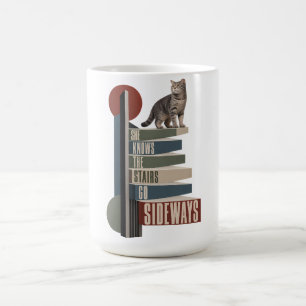 Taza De Café Ella Sabe que la Escalera Va de Lado Gato Divertid