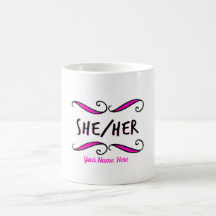 Taza De Café Ella su Bonito negra y rosa pergamino