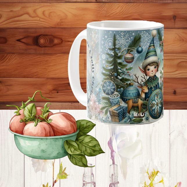 Taza De Café Elves aclaman copos de nieve, adornos, Navidades d (Elves Hail Snowflakes, Ornaments, Jolly Christmas Coffee Mug)