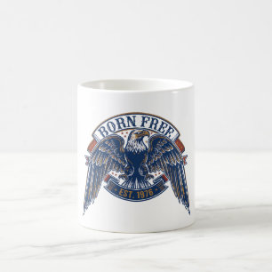 Taza De Café Emblema de águila con pancarta Nacido Libre, águil