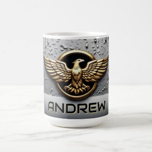 Taza De Café Emblema de Águila Dorada con Alas Extendidas