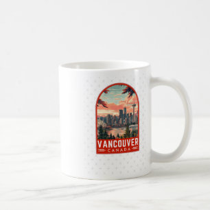 Taza De Café emblema de arte de viaje vectorial retro de Vancou
