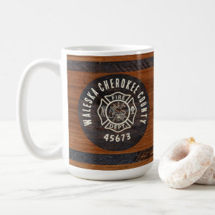 Taza De Café Emblema de bombero tono madera rústica