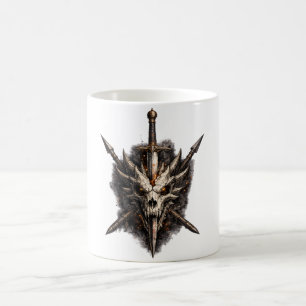 Taza De Café Emblema de guerrero de espada de cráneo de fantasí