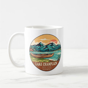 Taza De Café Emblema de pesca en barco de Lake Champlain