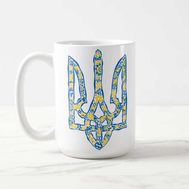 Taza De Café Emblema nacional ucraniano trident tryzub (Izquierda)