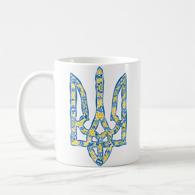 Taza De Café Emblema nacional ucraniano trident tryzub (Izquierda)