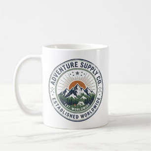 Taza De Café Emblema Retro de Aventura en la Montaña al Aire Li