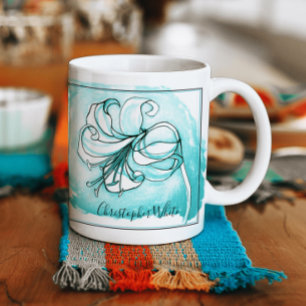 Taza De Café Emblemático Lily Art Purple Verde azulado Elegante