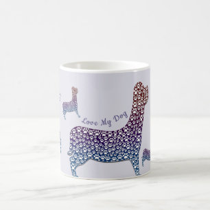 Taza De Café Embossed Indigo Gradient Paw Print Dog Outline