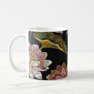 Taza De Café Embroidery Lotus Flowers Patrón sin problemas