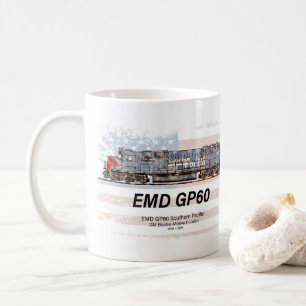 Taza De Café EMD GP60 Locomotora Diesel y bandera estadounidens