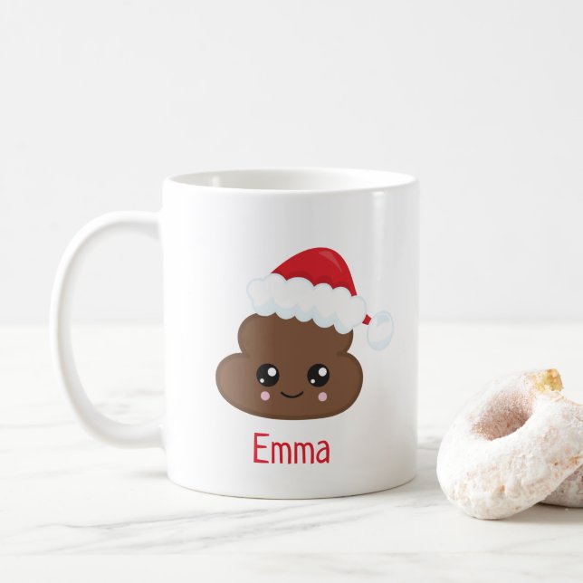 Taza De Café Emoji Cute Poop Navidades personalizados Mug (Con donut)