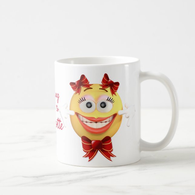 Taza De Café Emoji de Chica sonriente personalizado de texto li (Derecha)