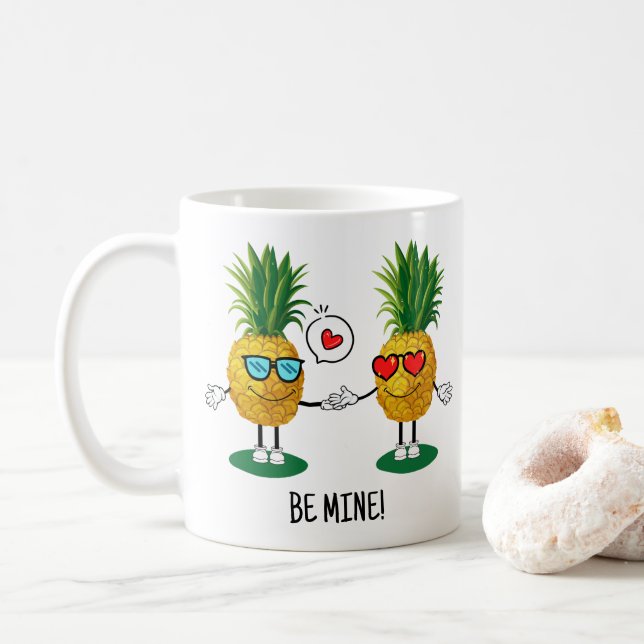 Taza De Café Emoji de piña personalizada Pareja de amor (Con donut)