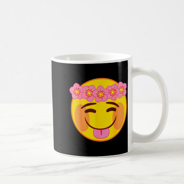 Taza De Café Emoji Flower Crown Tongue Yellow Smile Face  (Derecha)