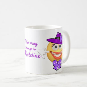 Taza De Café Emoji sonriente de texto personalizado en Gorra co